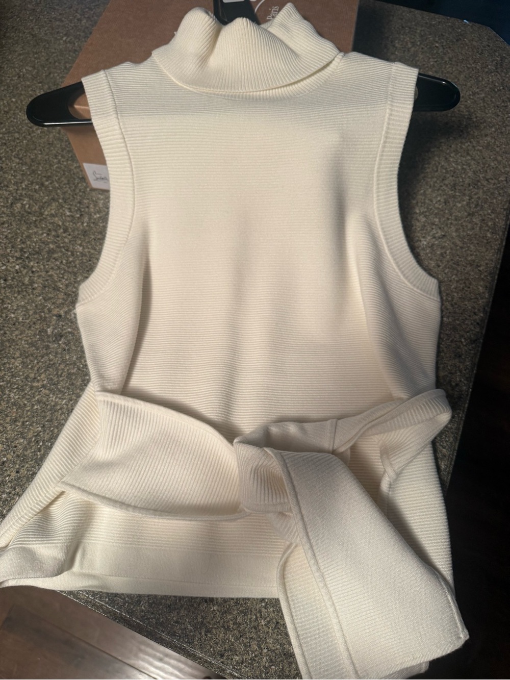Sleeveless Turtleneck Knit Camisole with Waist Tie in Cream